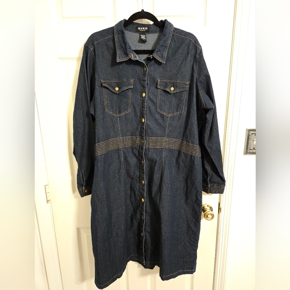 Deja Bleu Denim Button-Up Dress with Gold Accents Size 16 Country Western - Picture 1 of 8
